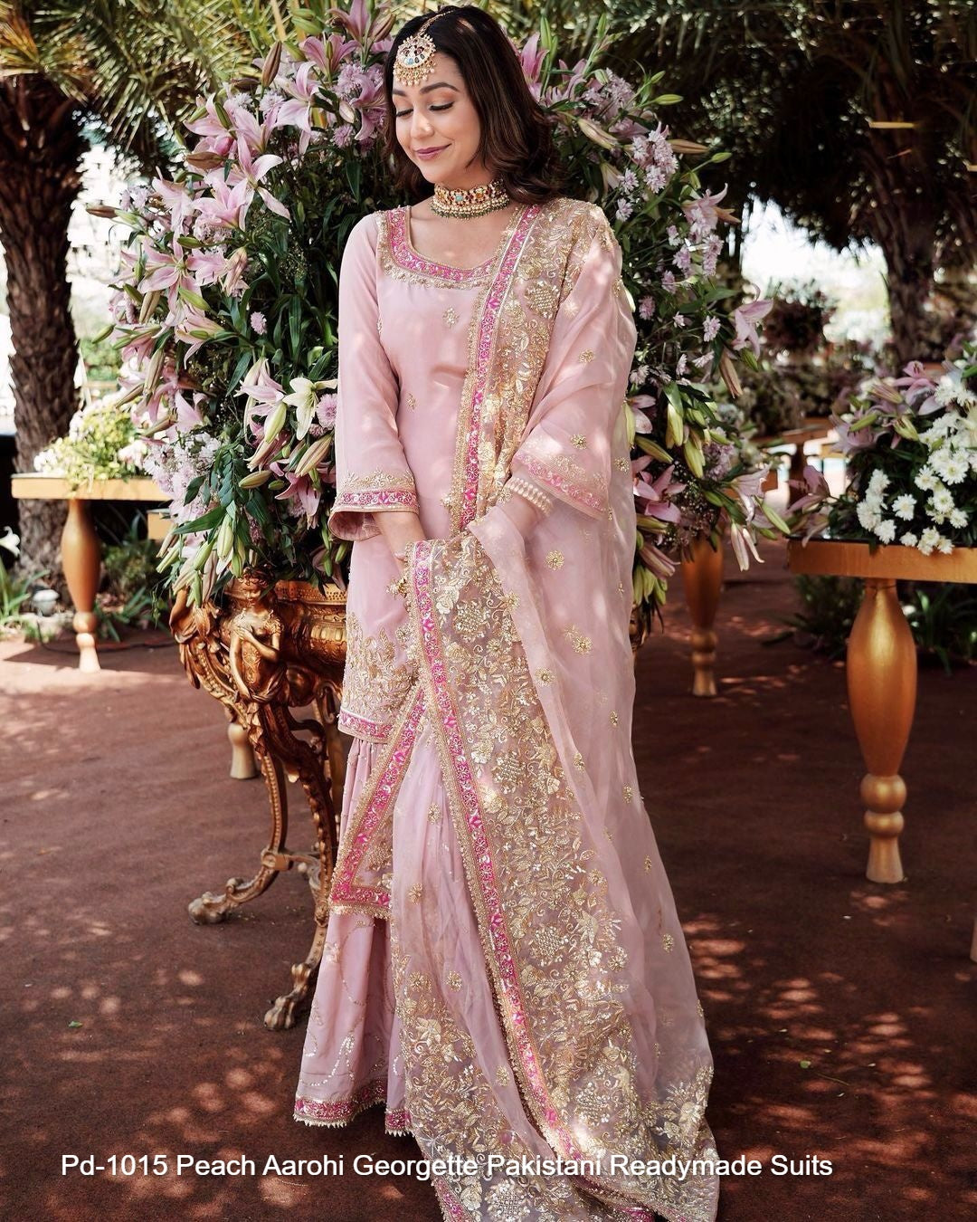 Pd-1015 Peach Aarohi Georgette Pakistani Readymade Suits