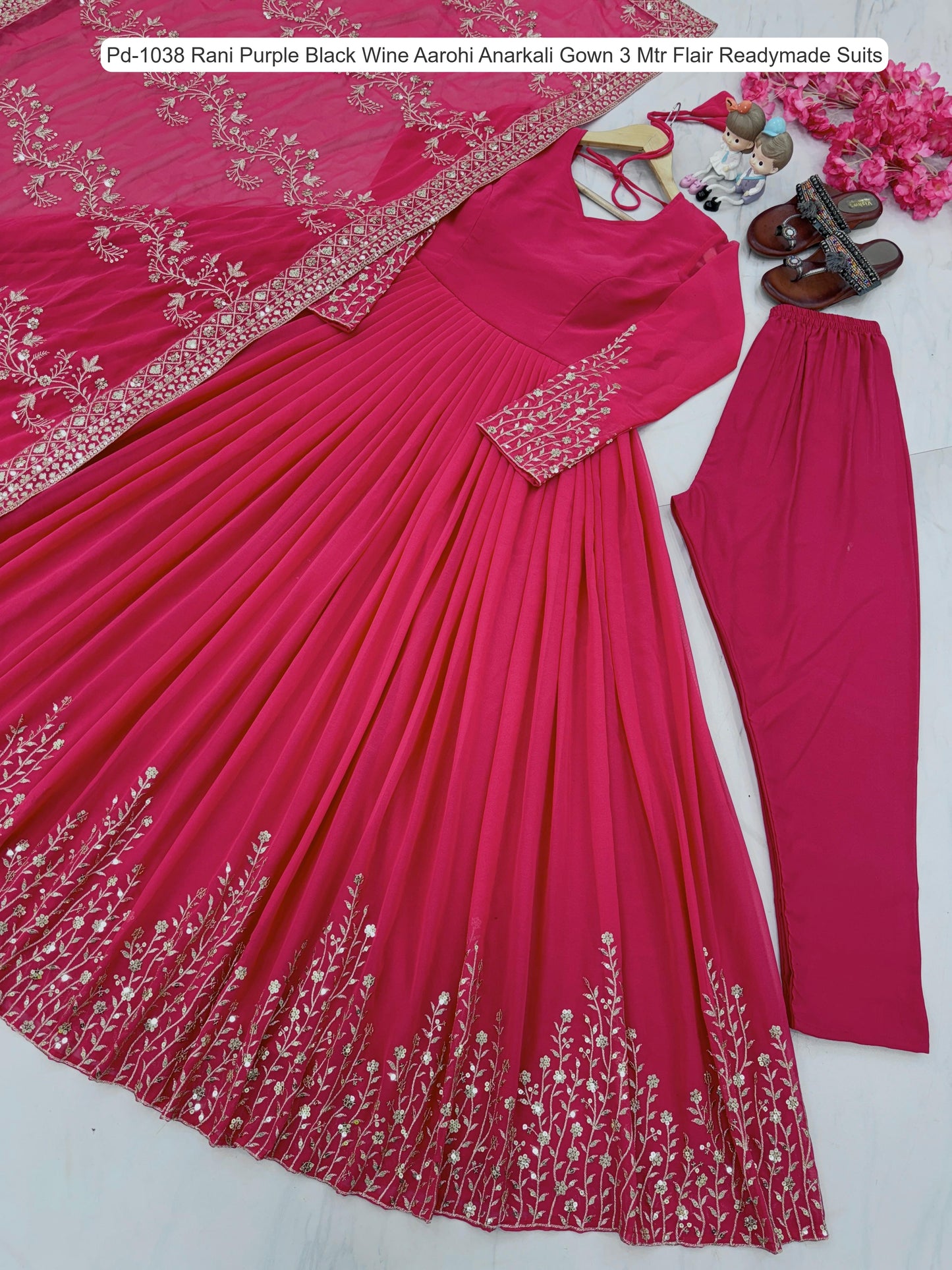 Pd-1038 Rani Purple Black Wine Aarohi Anarkali Gown 3 Mtr Flair Readymade Suits