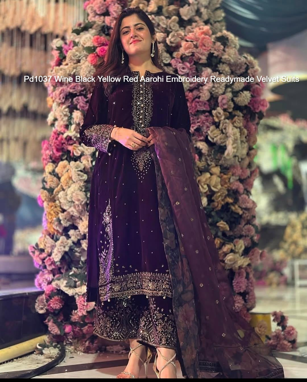 Pd1037 Wine Black Yellow Red Aarohi Embroidery Readymade Velvet Suits