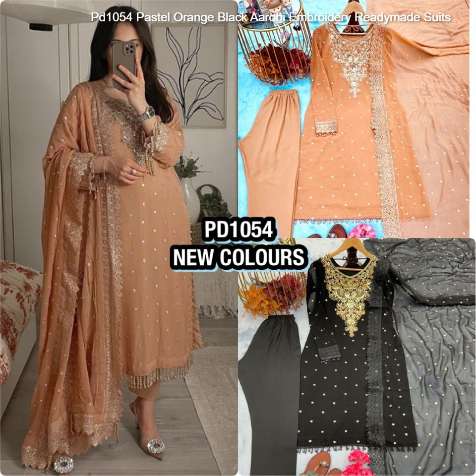 Pd1054 Pastel Orange Black Aarohi Embroidery Readymade Suits