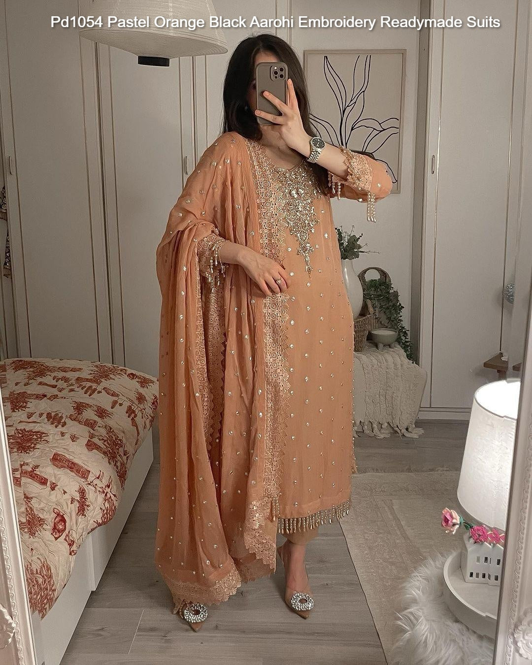 Pd1054 Pastel Orange Black Aarohi Embroidery Readymade Suits