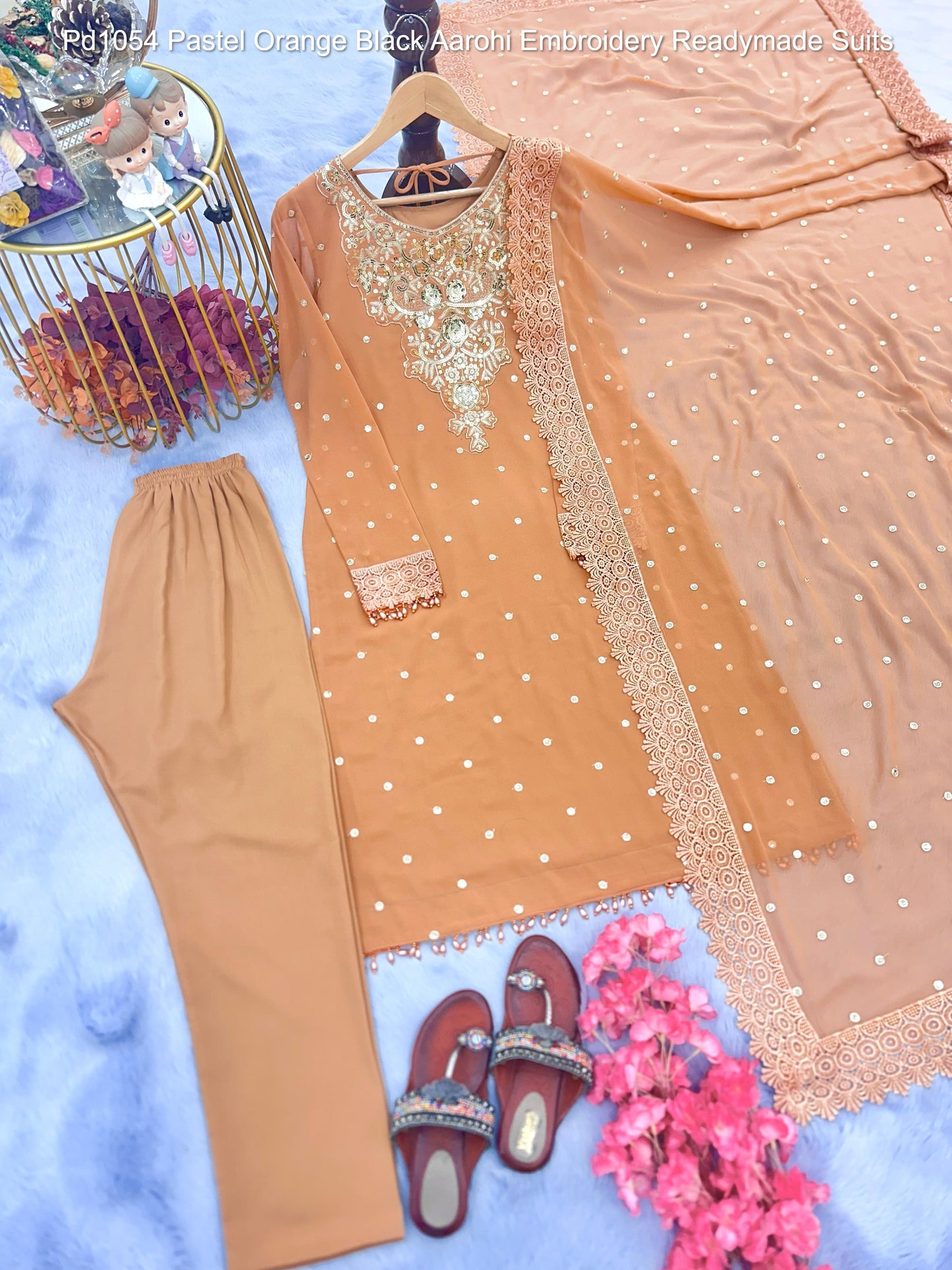 Pd1054 Pastel Orange Black Aarohi Embroidery Readymade Suits