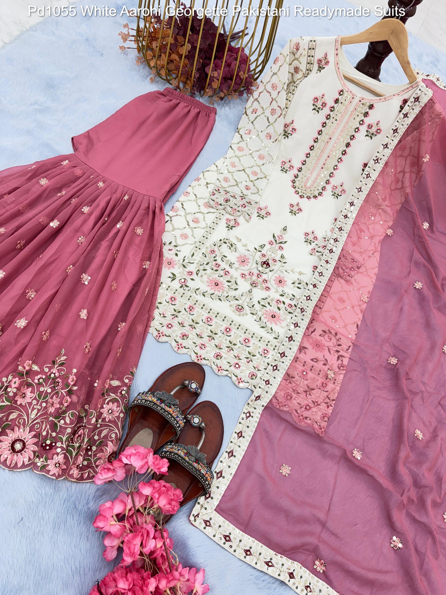 Pd1055 White Aarohi Georgette Pakistani Readymade Suits