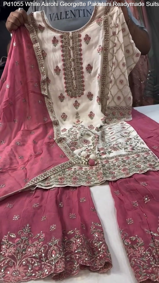 Pd1055 White Aarohi Georgette Pakistani Readymade Suits