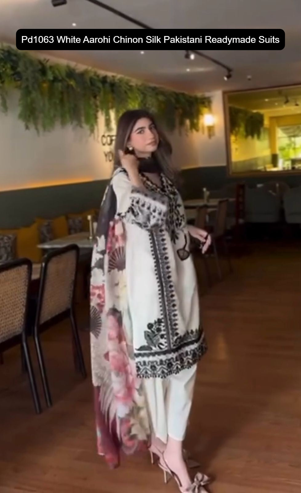 Pd1063 White Aarohi Chinon Silk Pakistani Readymade Suits
