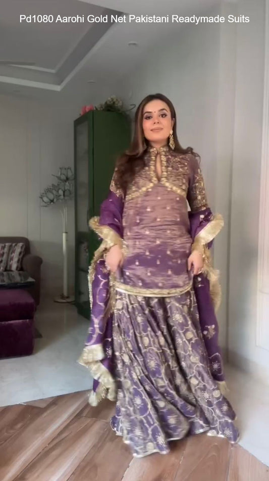 Pd1080 Aarohi Gold Net Pakistani Readymade Suits