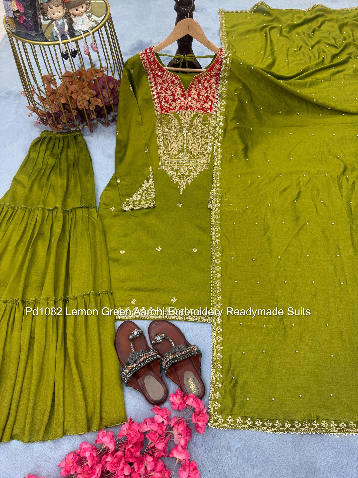 Pd1082 Lemon Green Aarohi Embroidery Readymade Suits