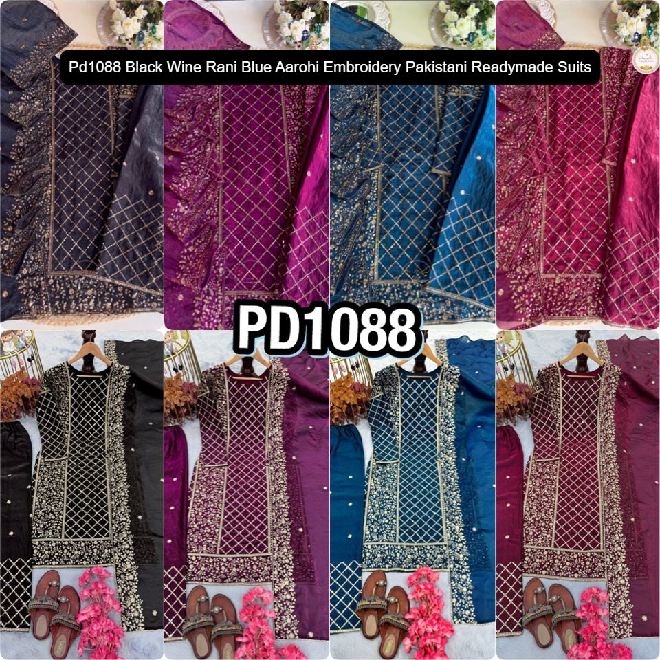 Pd1088 Black Wine Rani Blue Aarohi Embroidery Pakistani Readymade Suits