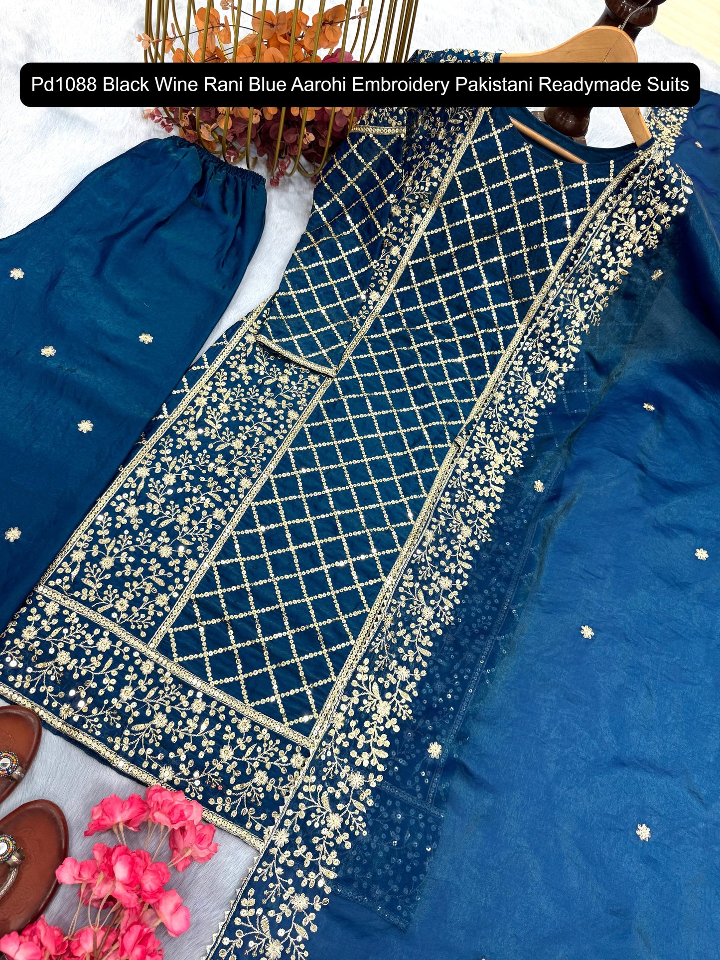 Pd1088 Black Wine Rani Blue Aarohi Embroidery Pakistani Readymade Suits