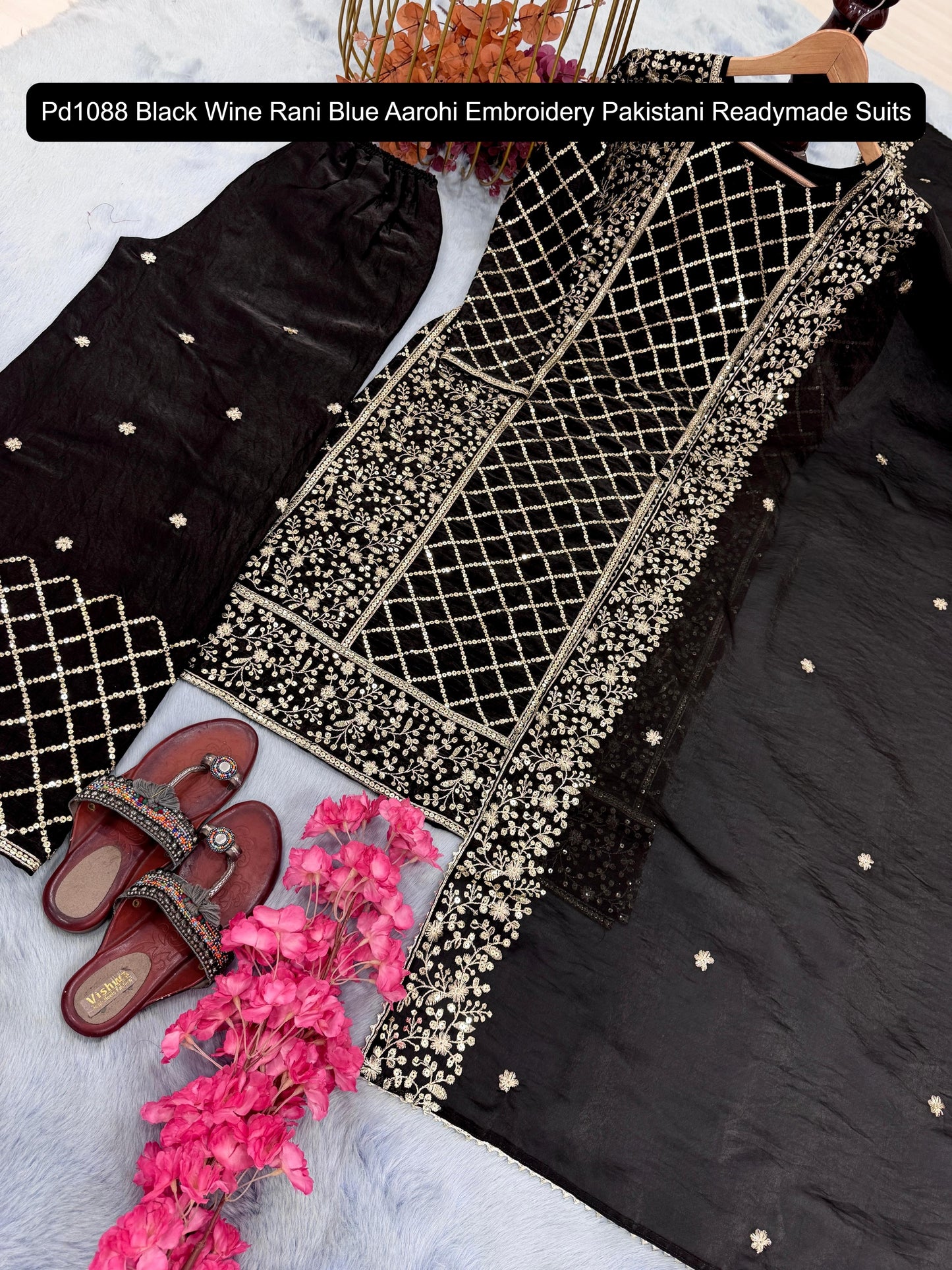 Pd1088 Black Wine Rani Blue Aarohi Embroidery Pakistani Readymade Suits