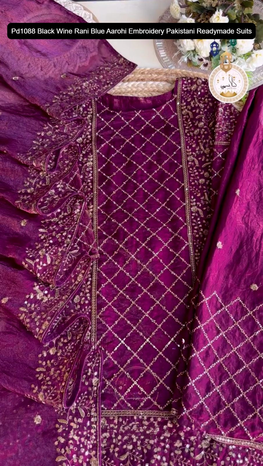 Pd1088 Black Wine Rani Blue Aarohi Embroidery Pakistani Readymade Suits