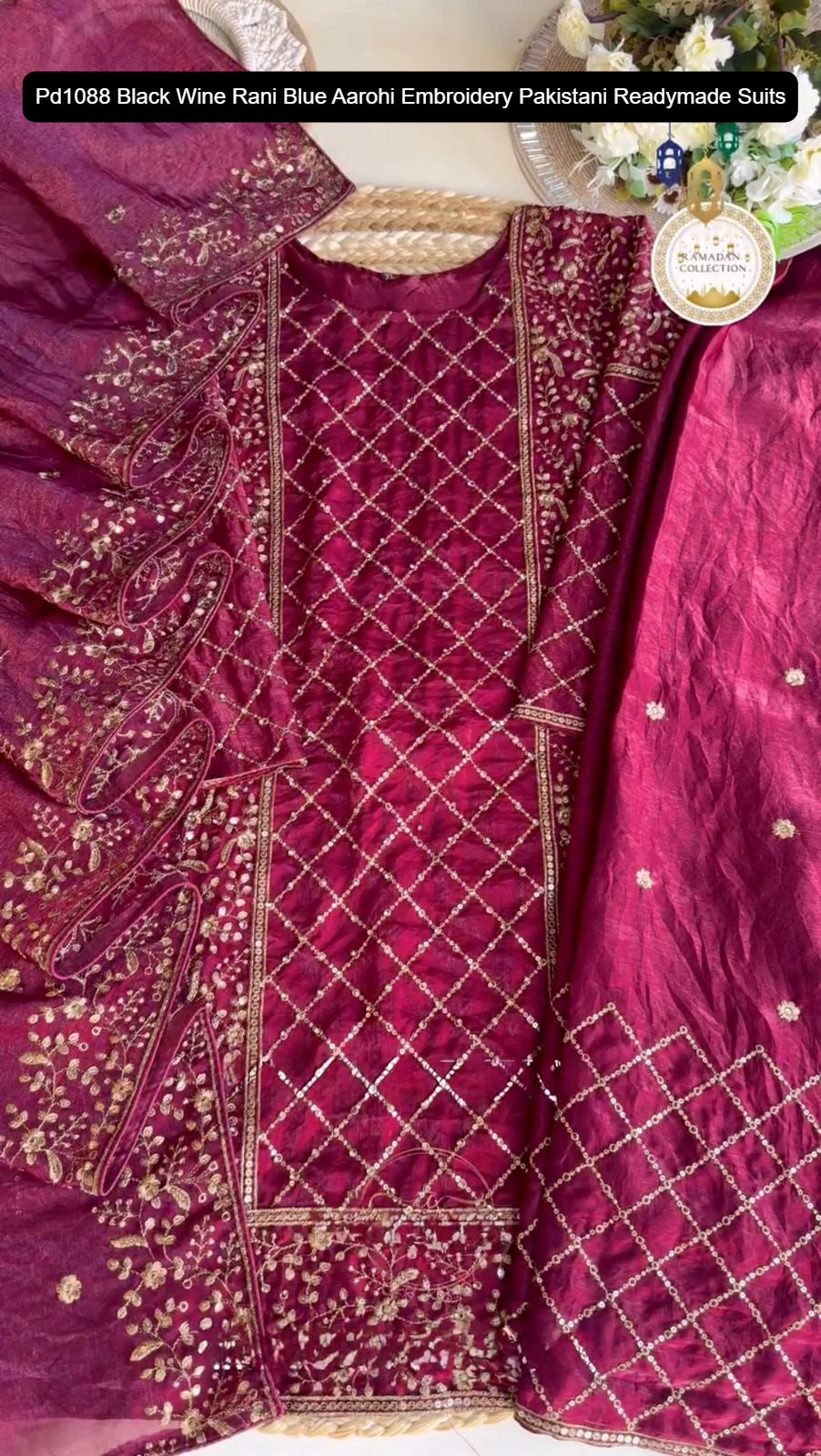 Pd1088 Black Wine Rani Blue Aarohi Embroidery Pakistani Readymade Suits