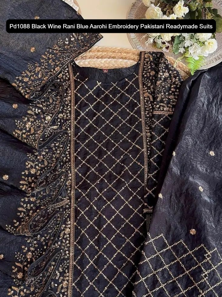 Pd1088 Black Wine Rani Blue Aarohi Embroidery Pakistani Readymade Suits