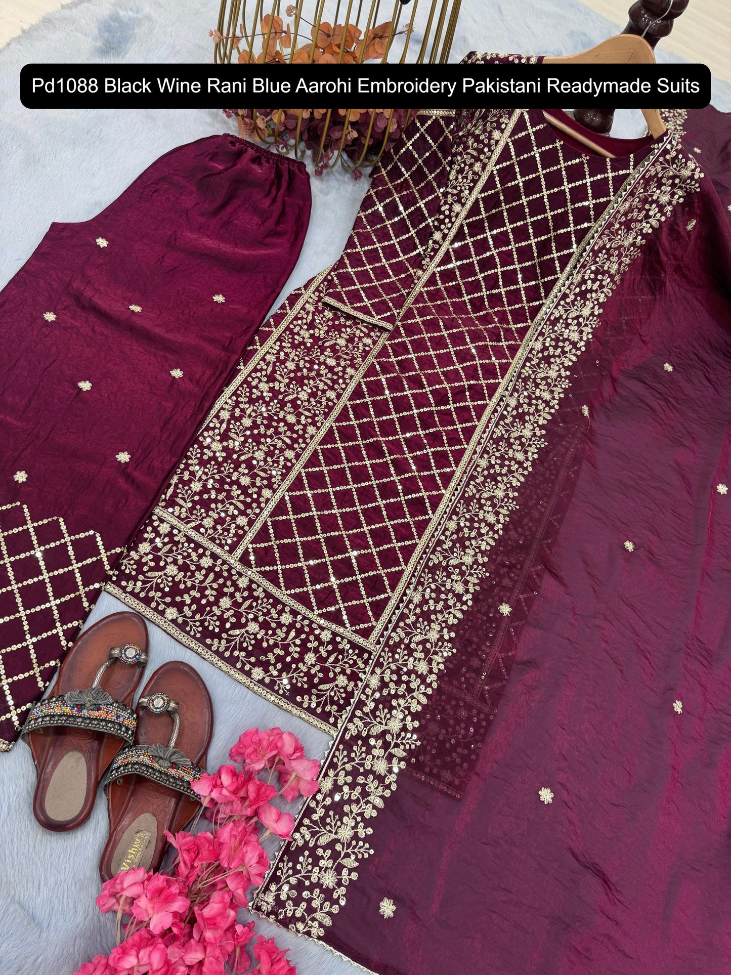 Pd1088 Black Wine Rani Blue Aarohi Embroidery Pakistani Readymade Suits