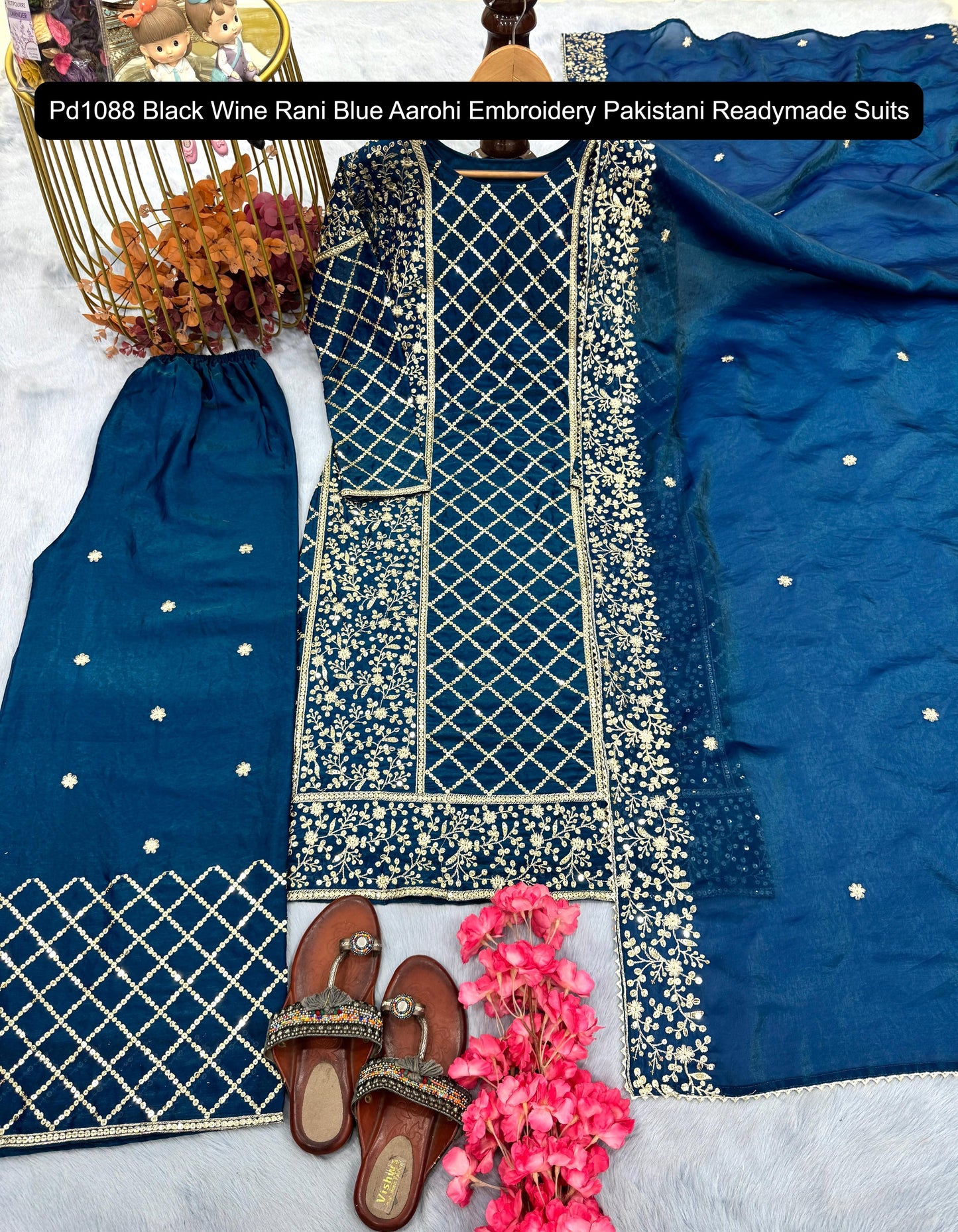 Pd1088 Black Wine Rani Blue Aarohi Embroidery Pakistani Readymade Suits