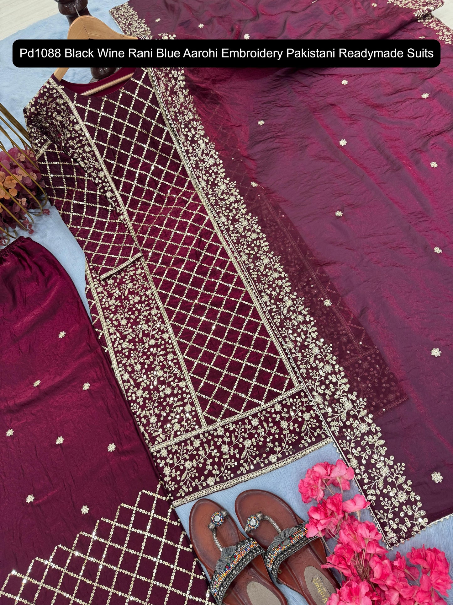 Pd1088 Black Wine Rani Blue Aarohi Embroidery Pakistani Readymade Suits