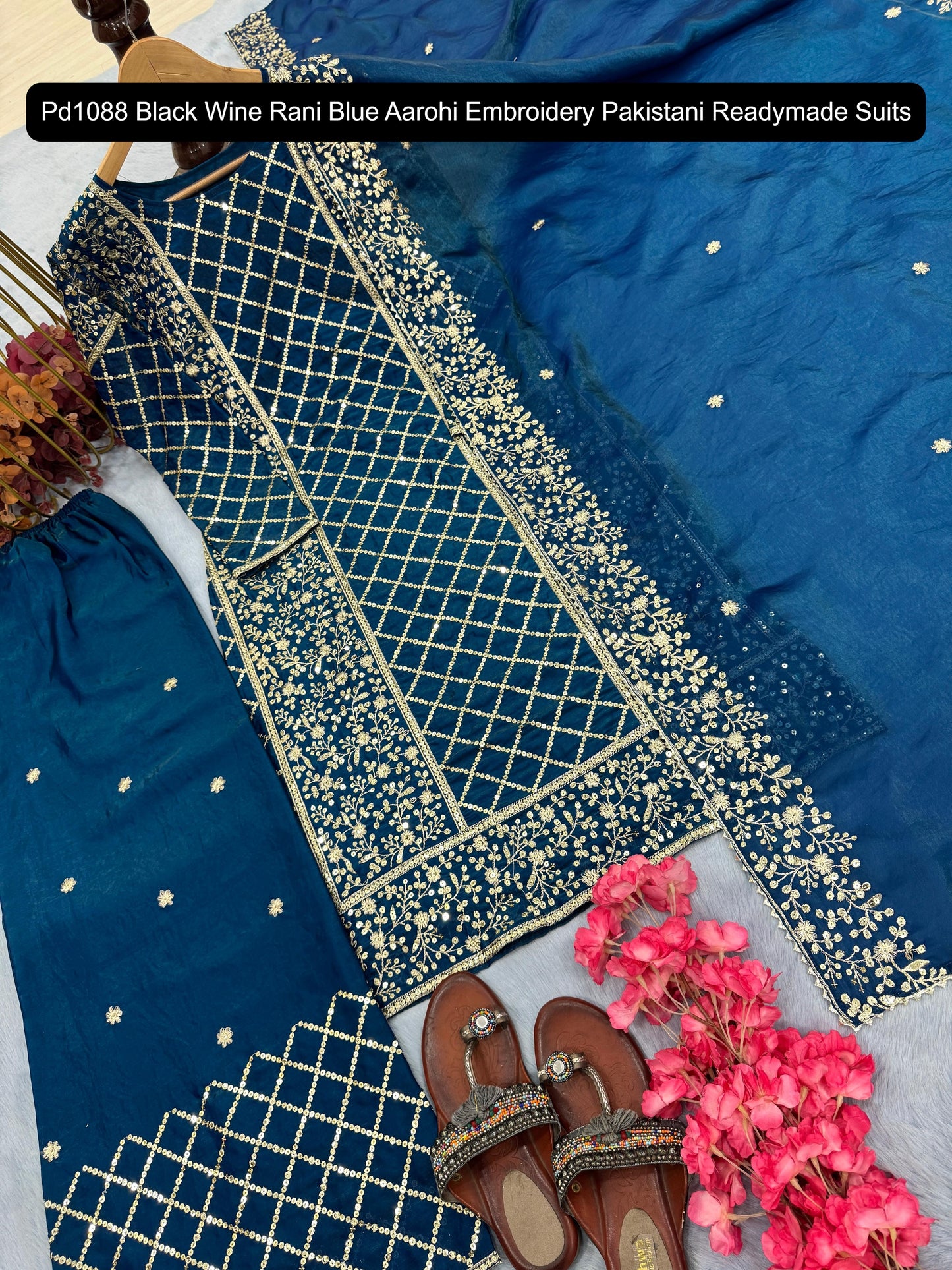 Pd1088 Black Wine Rani Blue Aarohi Embroidery Pakistani Readymade Suits