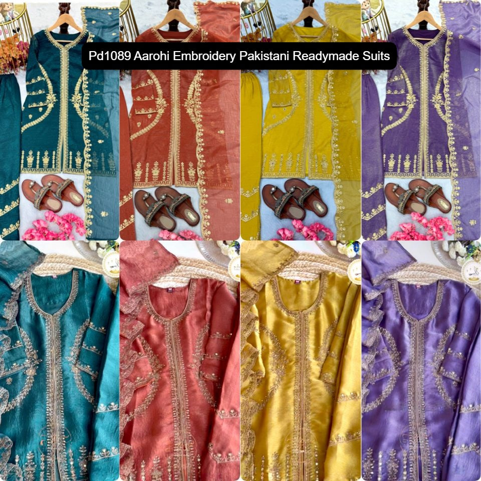 Pd1089 Purple Yellow Dark Blue Light Red Aarohi Embroidery Pakistani Readymade Suits