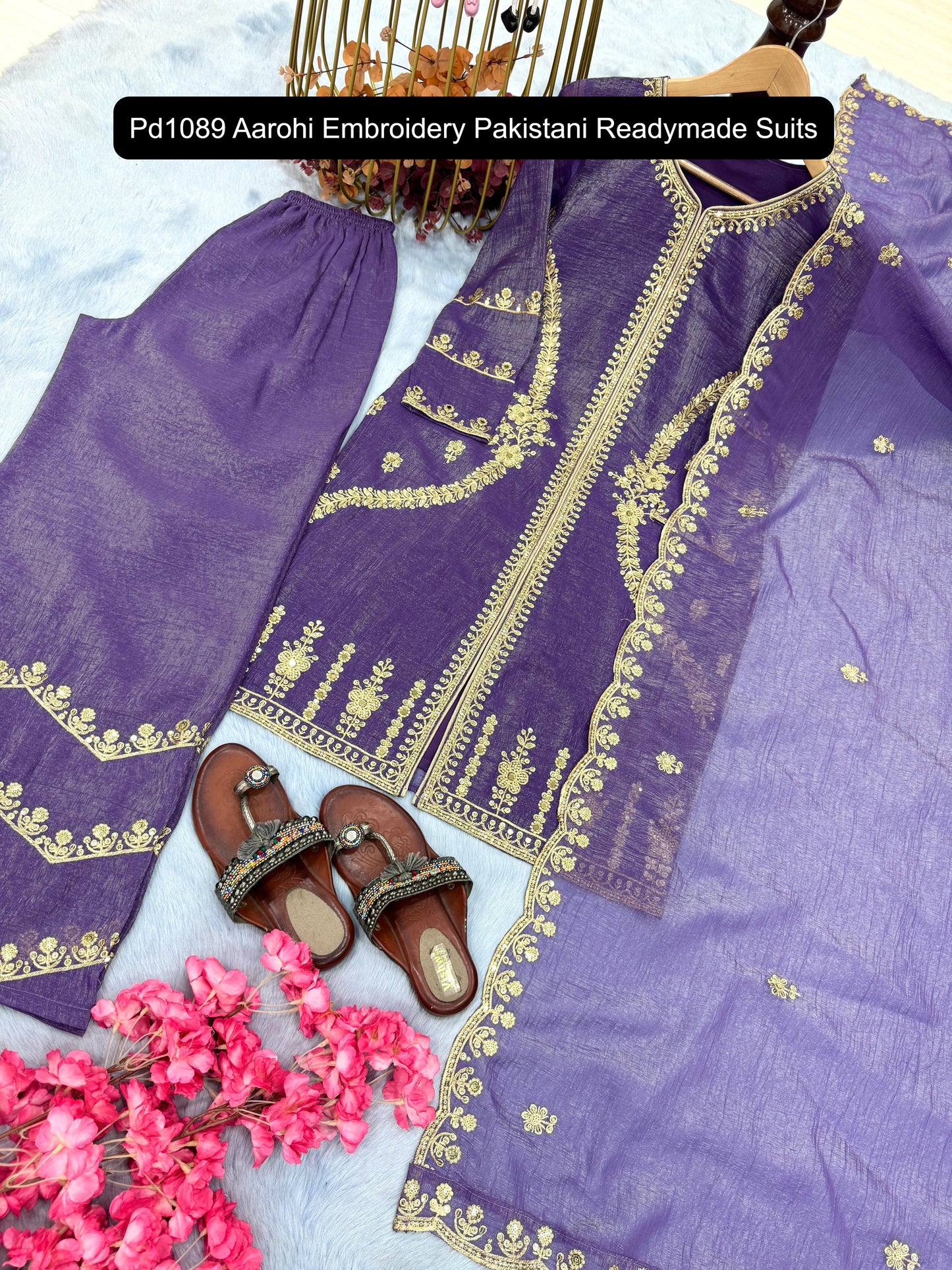 Pd1089 Purple Yellow Dark Blue Light Red Aarohi Embroidery Pakistani Readymade Suits