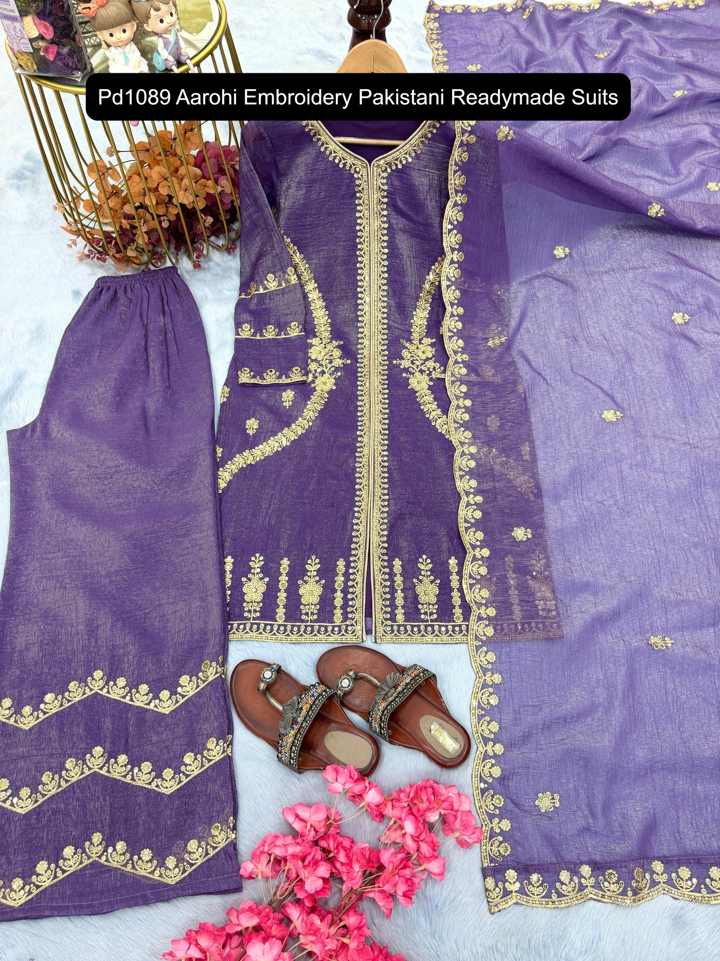 Pd1089 Purple Yellow Dark Blue Light Red Aarohi Embroidery Pakistani Readymade Suits