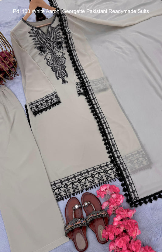 Pd1103 White Aarohi Georgette Pakistani Readymade Suits