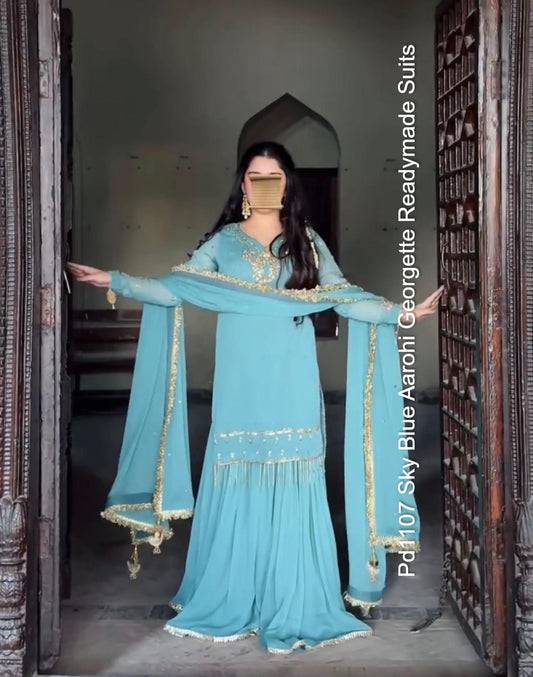 Pd1107 Sky Blue Aarohi Georgette Readymade Suits