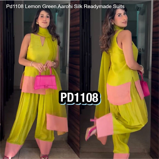 Pd1108 Lemon Green Aarohi Silk Readymade Suits