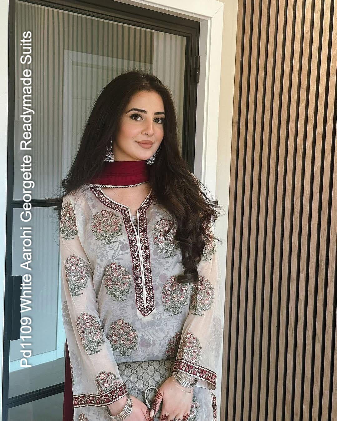 Pd1109 White Aarohi Georgette Readymade Suits