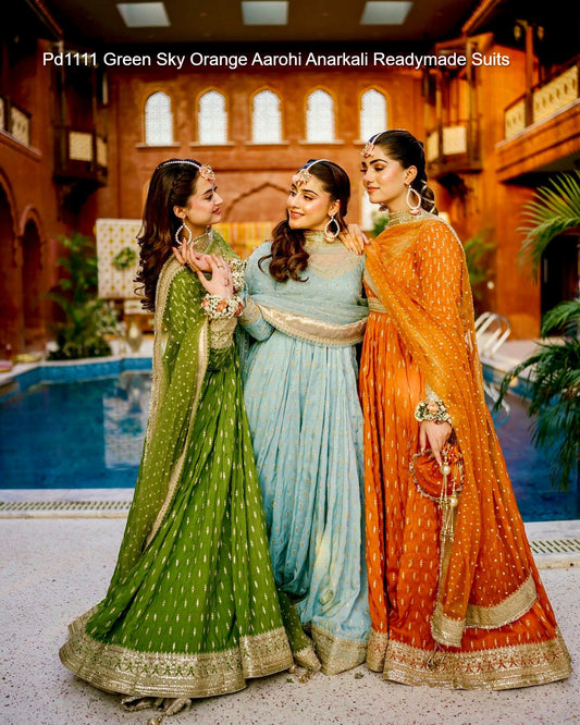 Pd1111 Green Sky Orange Aarohi Anarkali Readymade Suits