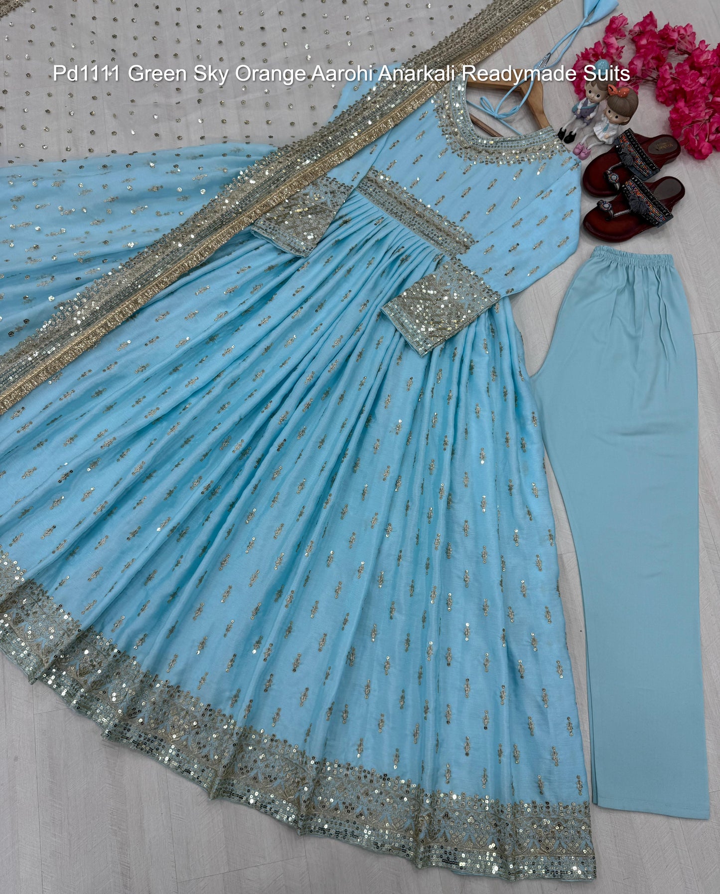 Pd1111 Green Sky Orange Aarohi Anarkali Readymade Suits