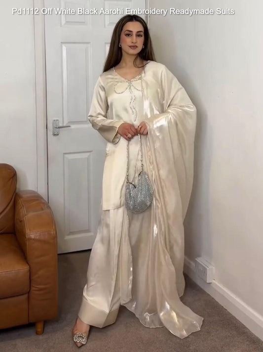 Pd1112 Off White Black Aarohi Embroidery Readymade Suits