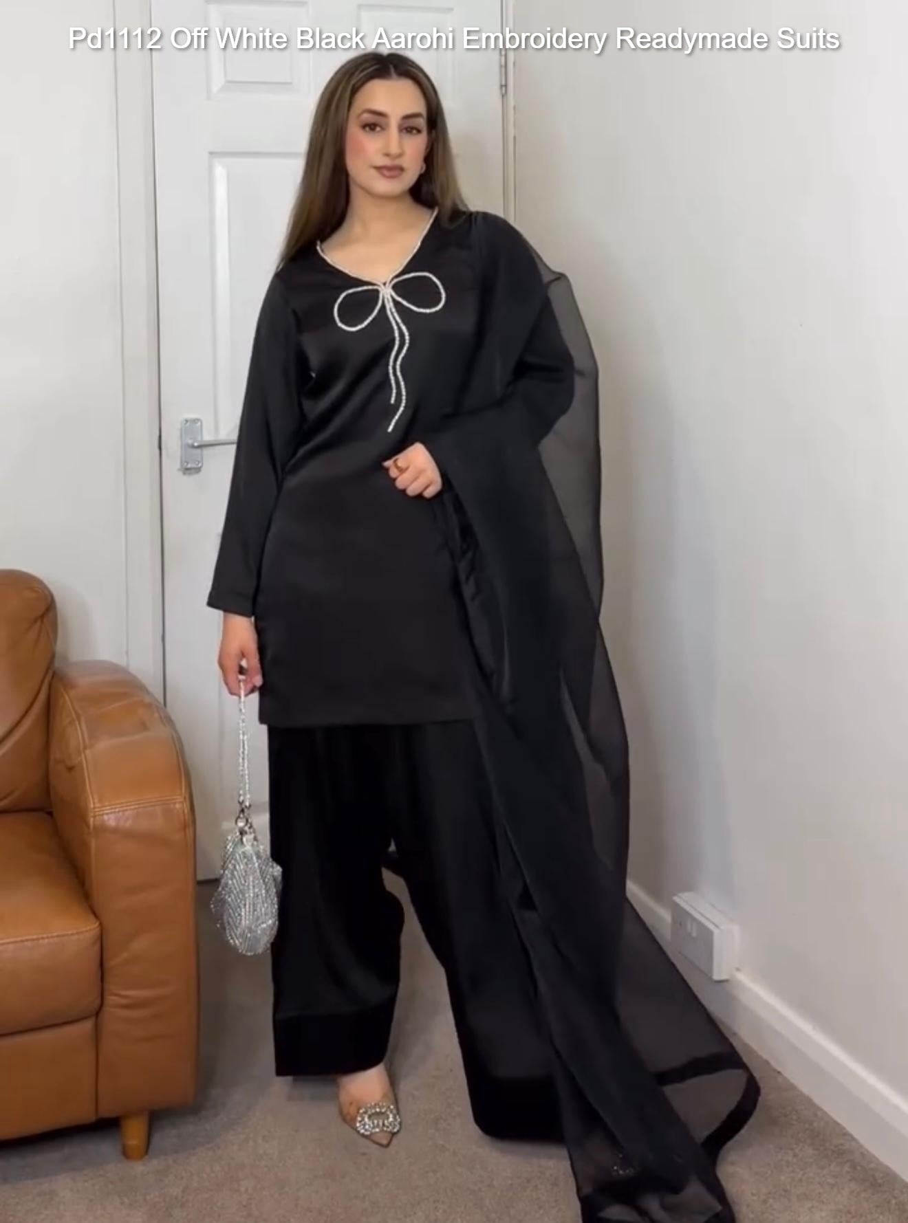 Pd1112 Off White Black Aarohi Embroidery Readymade Suits