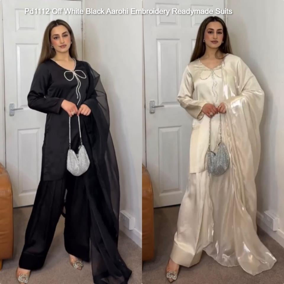 Pd1112 Off White Black Aarohi Embroidery Readymade Suits
