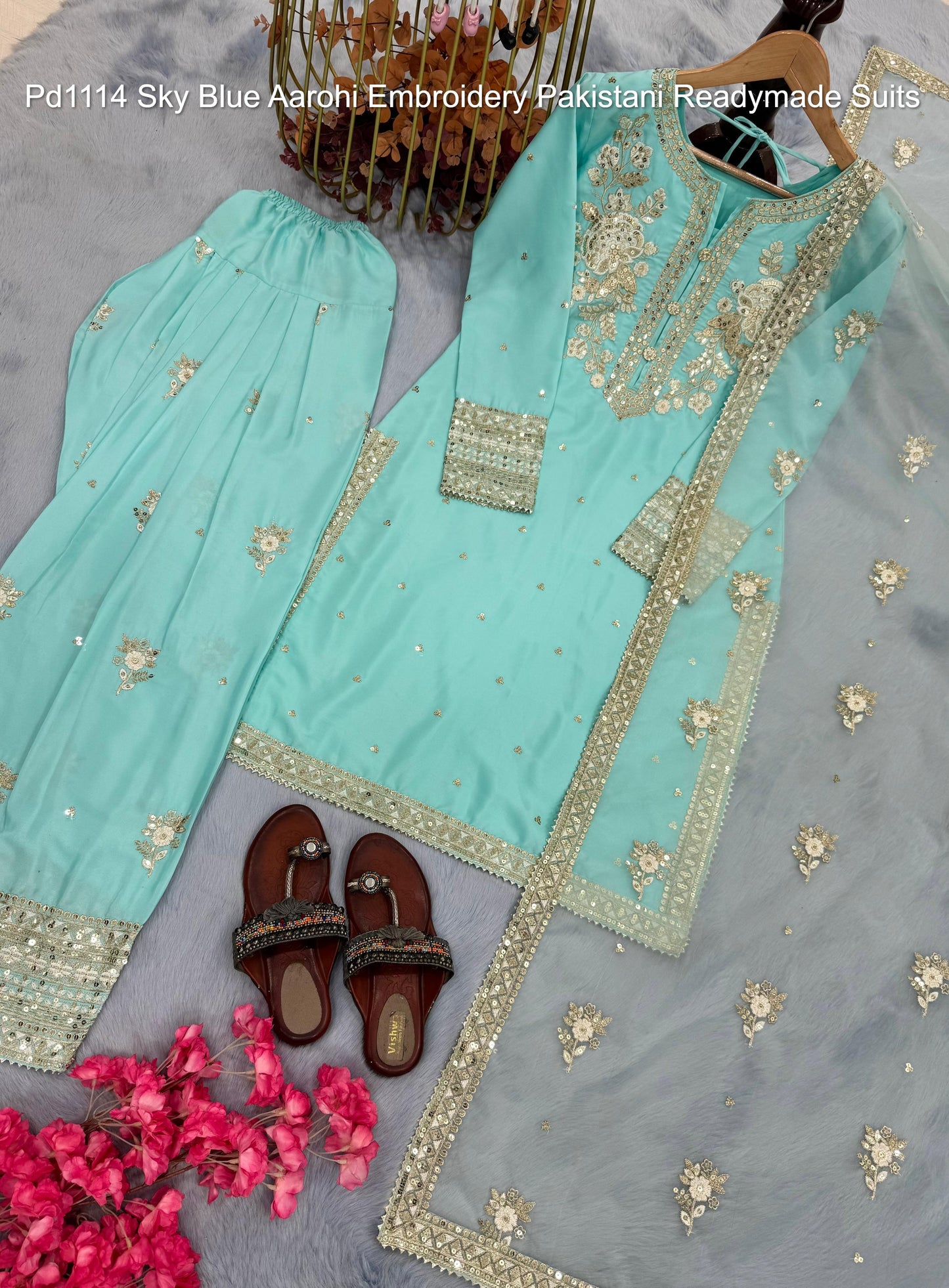 Pd1114 Sky Blue Aarohi Embroidery Pakistani Readymade Suits
