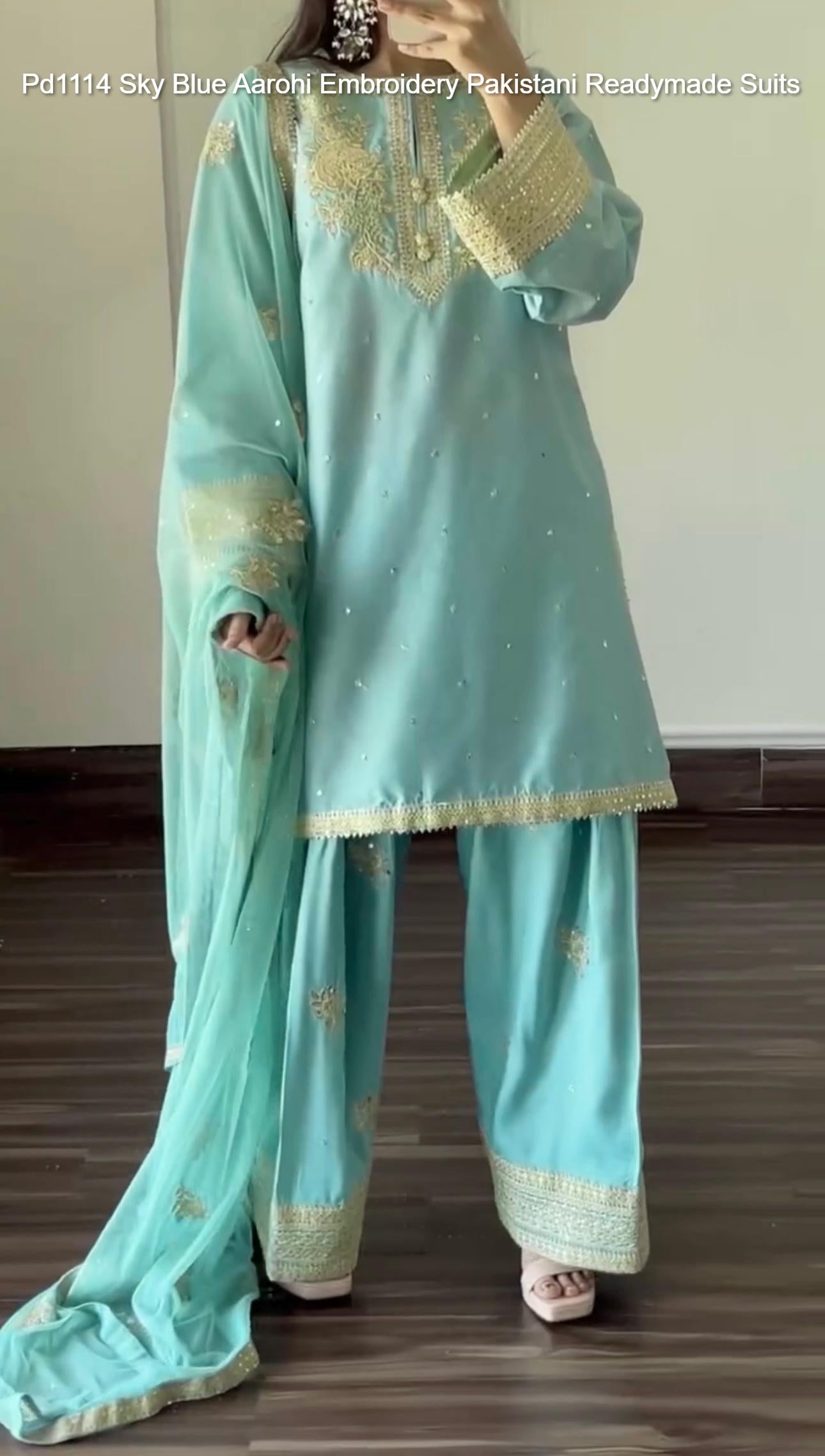 Pd1114 Sky Blue Aarohi Embroidery Pakistani Readymade Suits