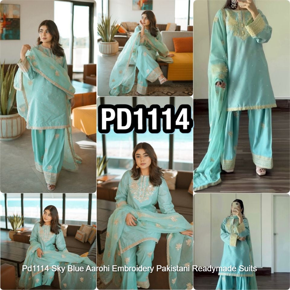 Pd1114 Sky Blue Aarohi Embroidery Pakistani Readymade Suits