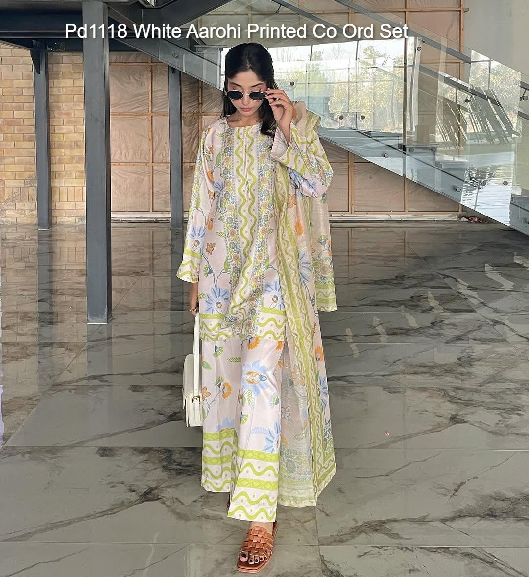 Pd1118 White Aarohi Printed Co Ord Set