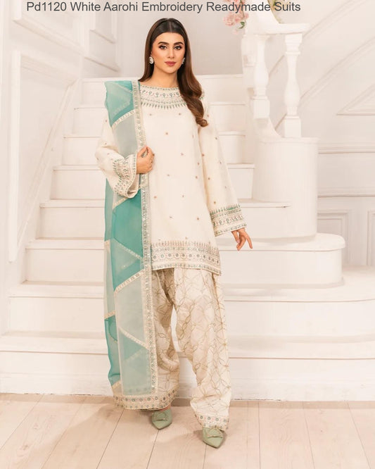 Pd1120 White Aarohi Embroidery Readymade Suits