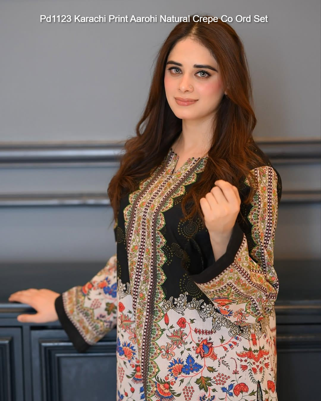 Pd1123 Karachi Print Aarohi Natural Crepe Co Ord Set