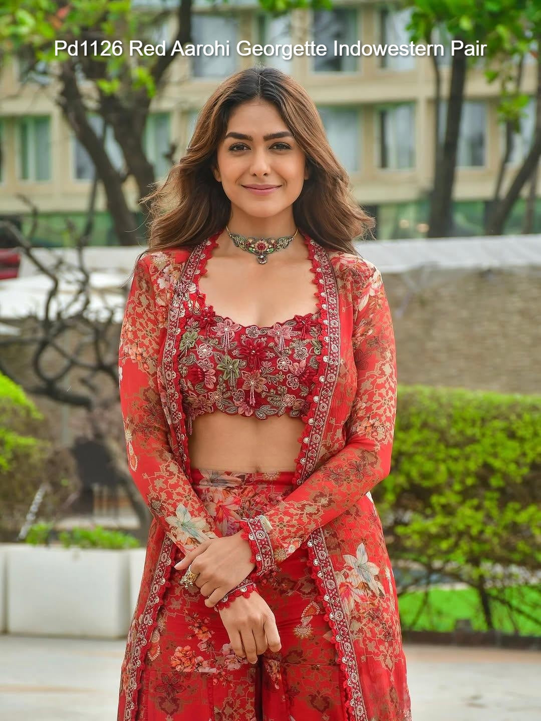 Pd1126 Red Aarohi Georgette Indowestern Pair