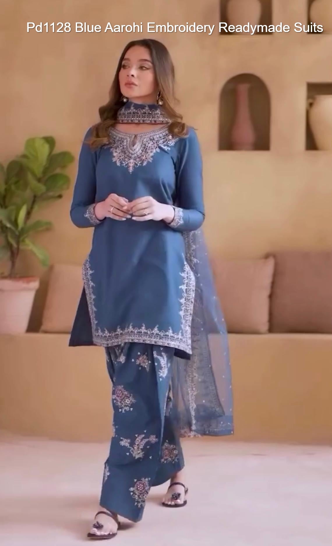 Pd1128 Blue Aarohi Embroidery Readymade Suits