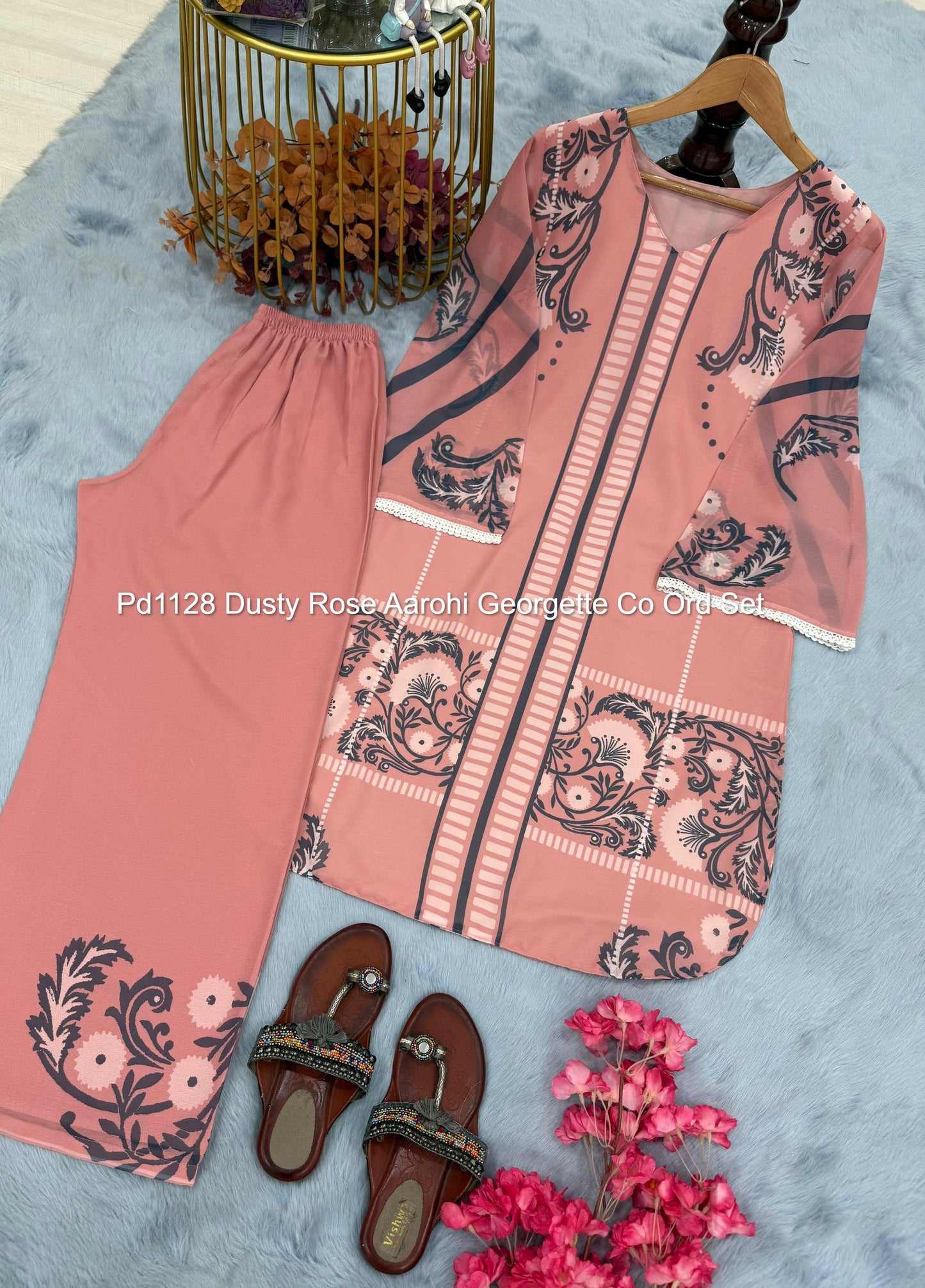 Pd1128 Dusty Rose Aarohi Georgette Co Ord Set
