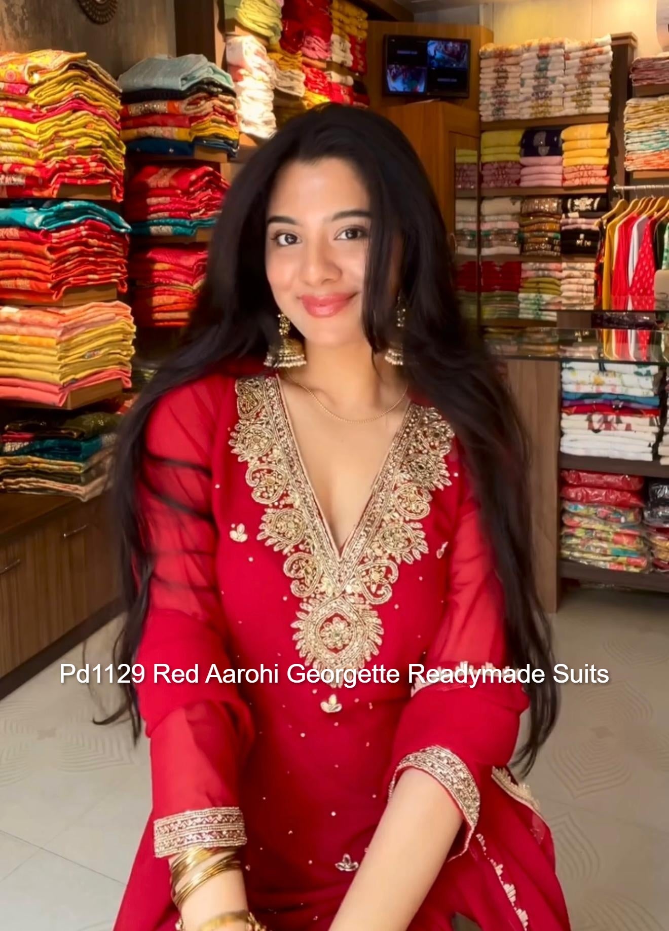 Pd1129 Red Aarohi Georgette Readymade Suits