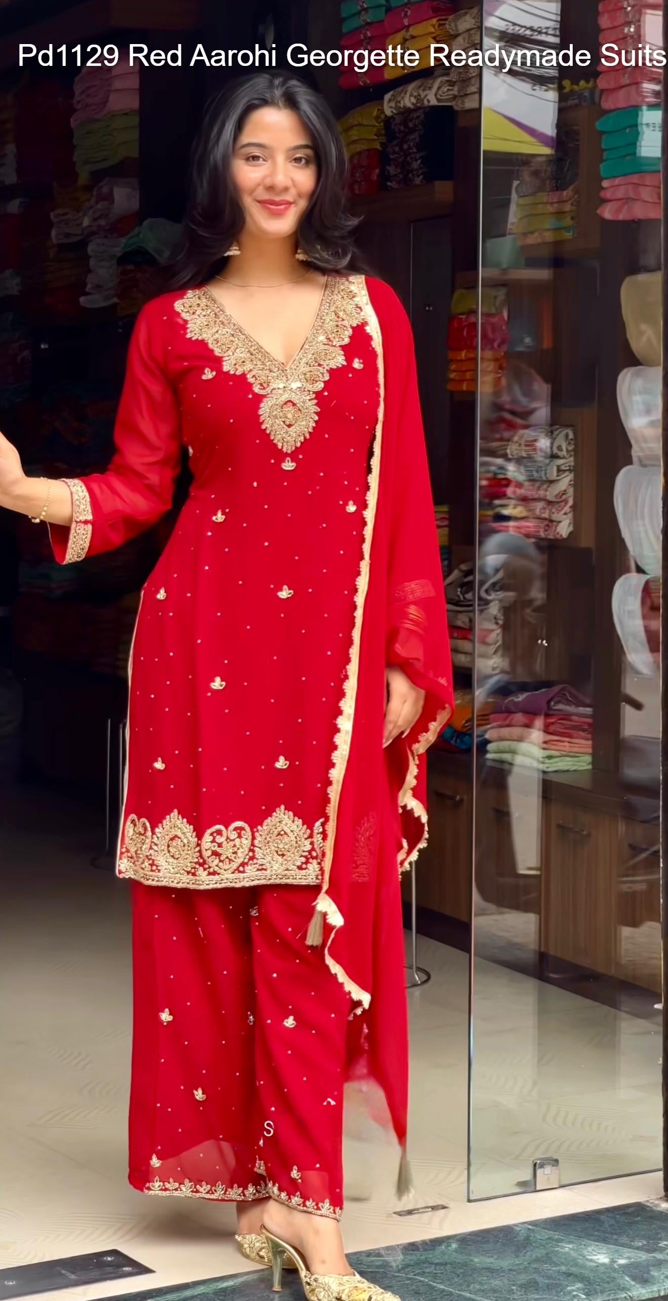 Pd1129 Red Aarohi Georgette Readymade Suits