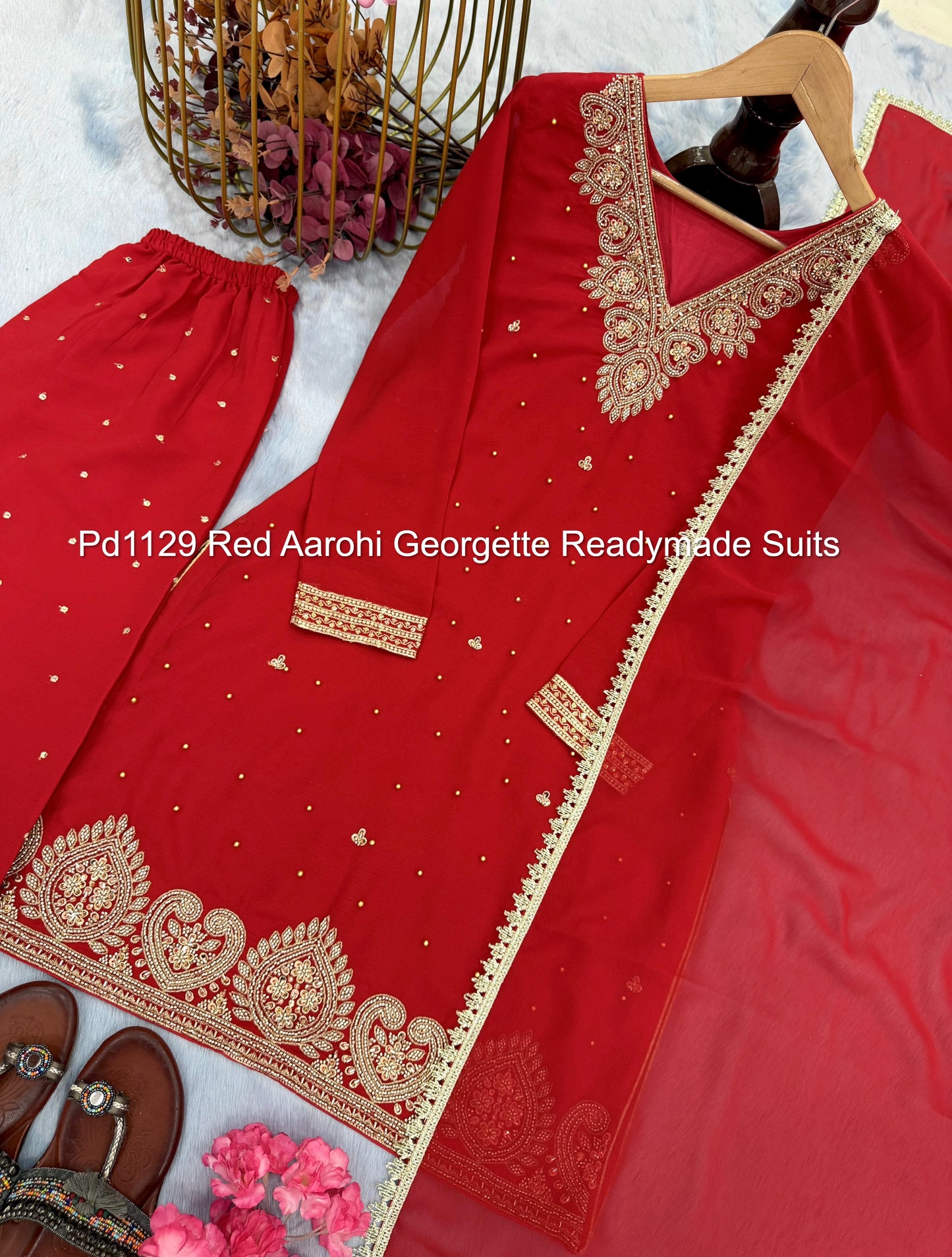 Pd1129 Red Aarohi Georgette Readymade Suits