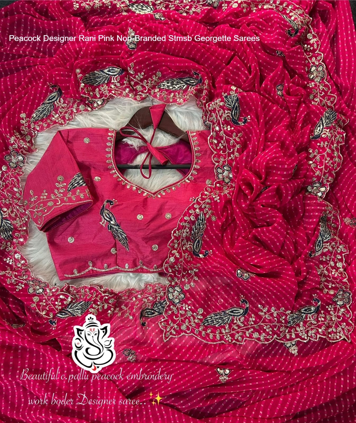 Peacock Designer Rani Pink Non-Branded Stmsb Georgette Sarees