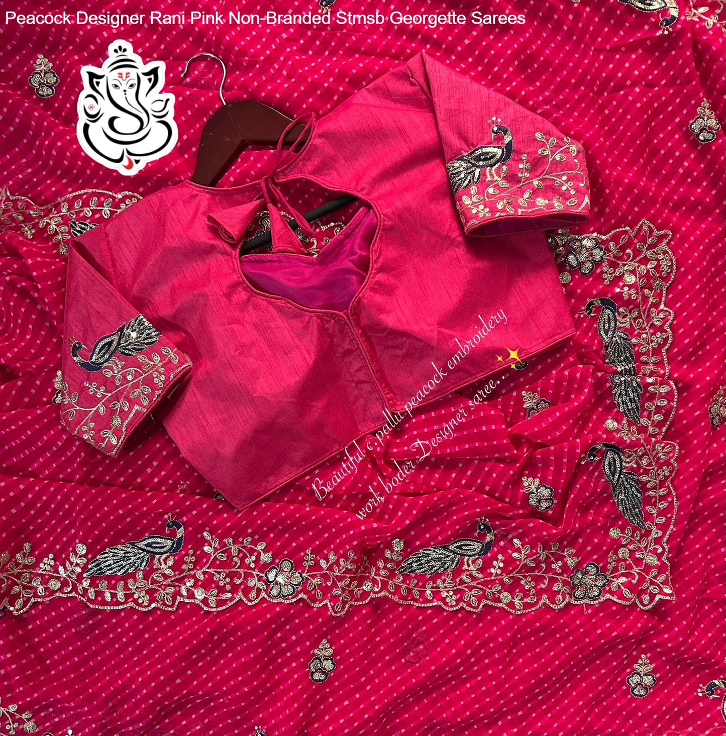 Peacock Designer Rani Pink Non-Branded Stmsb Georgette Sarees
