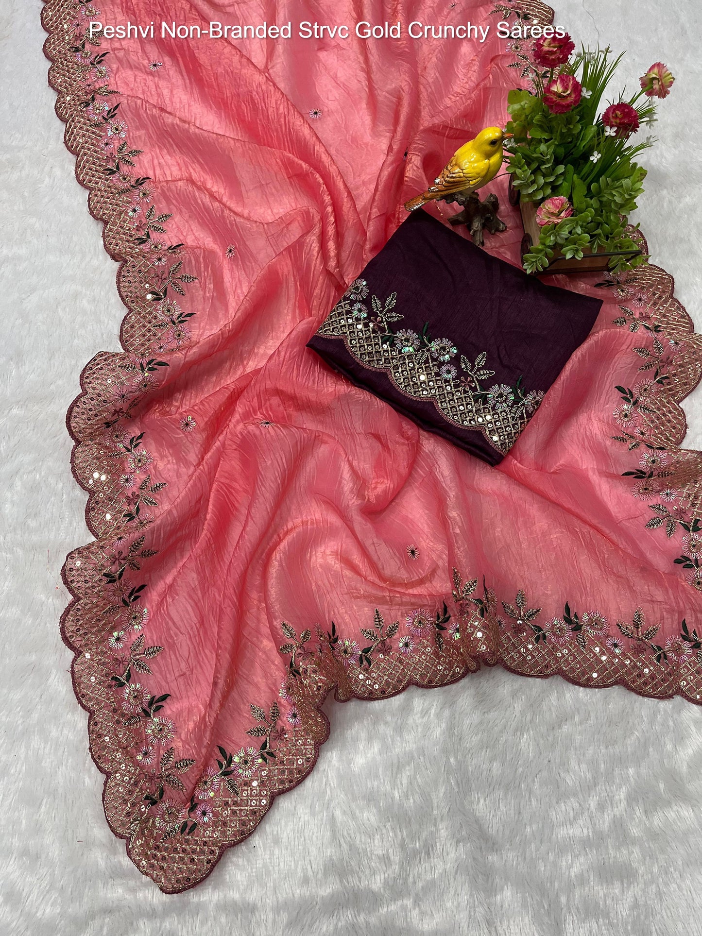 Peshvi Non-Branded Strvc Gold Crunchy Sarees