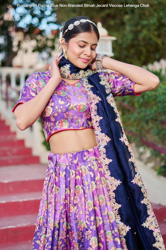 Prasang 04 Purple Blue Non-Branded Stmah Jecard Viscose Lehenga Choli