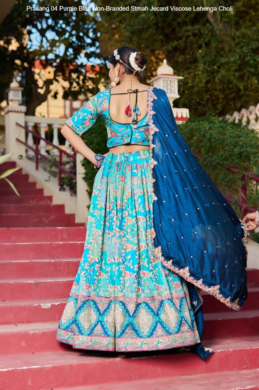 Prasang 04 Purple Blue Non-Branded Stmah Jecard Viscose Lehenga Choli